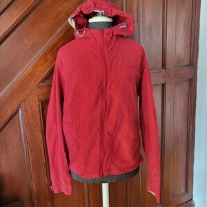 Columbia Womens L Red Hooded Jacket Cotton/Nylon Blend Full Zip Adjustable Cuffs